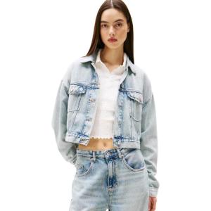 Tommy Jeans womens Lightweight Trucker Cropped Jean Jacket(Denim Light)