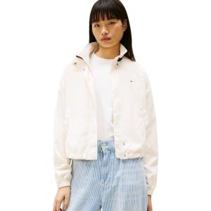 Tommy Jeans womens Lightweight Varsity Windbreaker Jacket With Logo Detail(Ancient White)