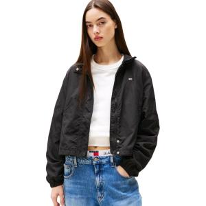 Tommy Jeans womens Lightweight Varsity Windbreaker Jacket With Logo Detail(Black)