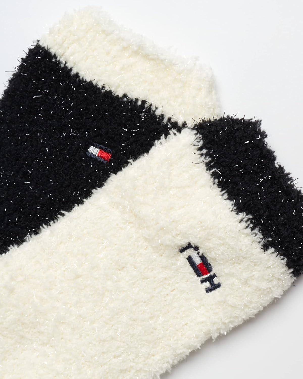 imageTommy Hilfiger Womens Crew Socks 2 Pack Super Soft Cozy Crew Socks for Women Fuzzy Long Socks for Everyday WearIvoryBlack