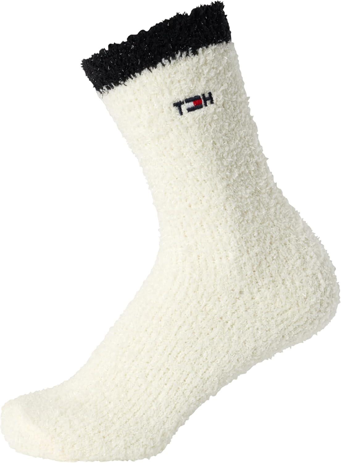 imageTommy Hilfiger Womens Crew Socks 2 Pack Super Soft Cozy Crew Socks for Women Fuzzy Long Socks for Everyday WearIvoryBlack