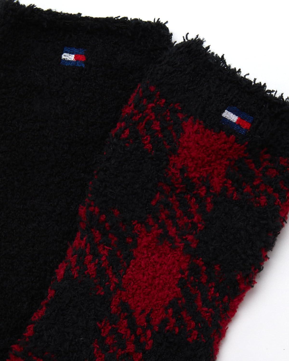 imageTommy Hilfiger Womens Crew Socks 2 Pack Super Soft Cozy Crew Socks for Women Fuzzy Long Socks for Everyday WearRed Check