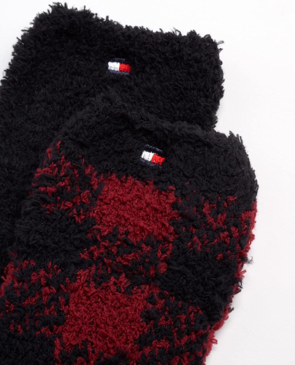 imageTommy Hilfiger Womens Crew Socks 2 Pack Super Soft Cozy Crew Socks for Women Fuzzy Long Socks for Everyday WearRedBlack