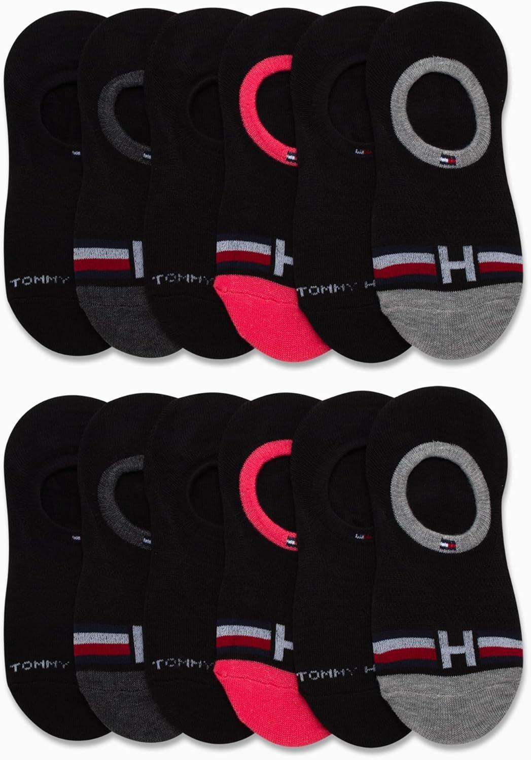 imageTommy Hilfiger Womens Liner Socks 12 Pack Cotton Blend Lightweight Performance No Show Shoe Sock Liners for WomenBlack Monogram