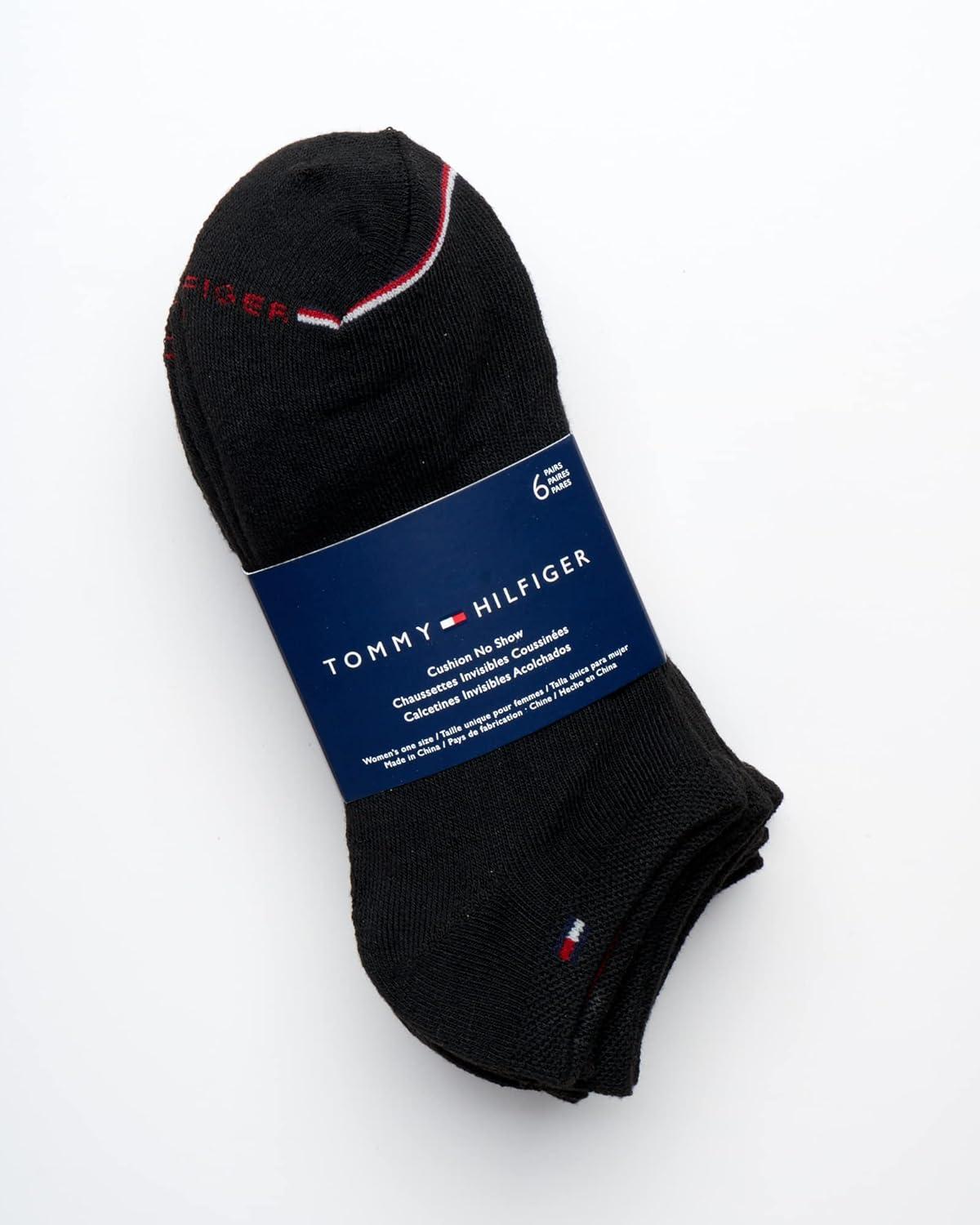 imageTommy Hilfiger Womens Low Cut Socks 6 Pack Performance Cushioned Comfort No Show Socks Athletic Socks for Women 410Black Stripe