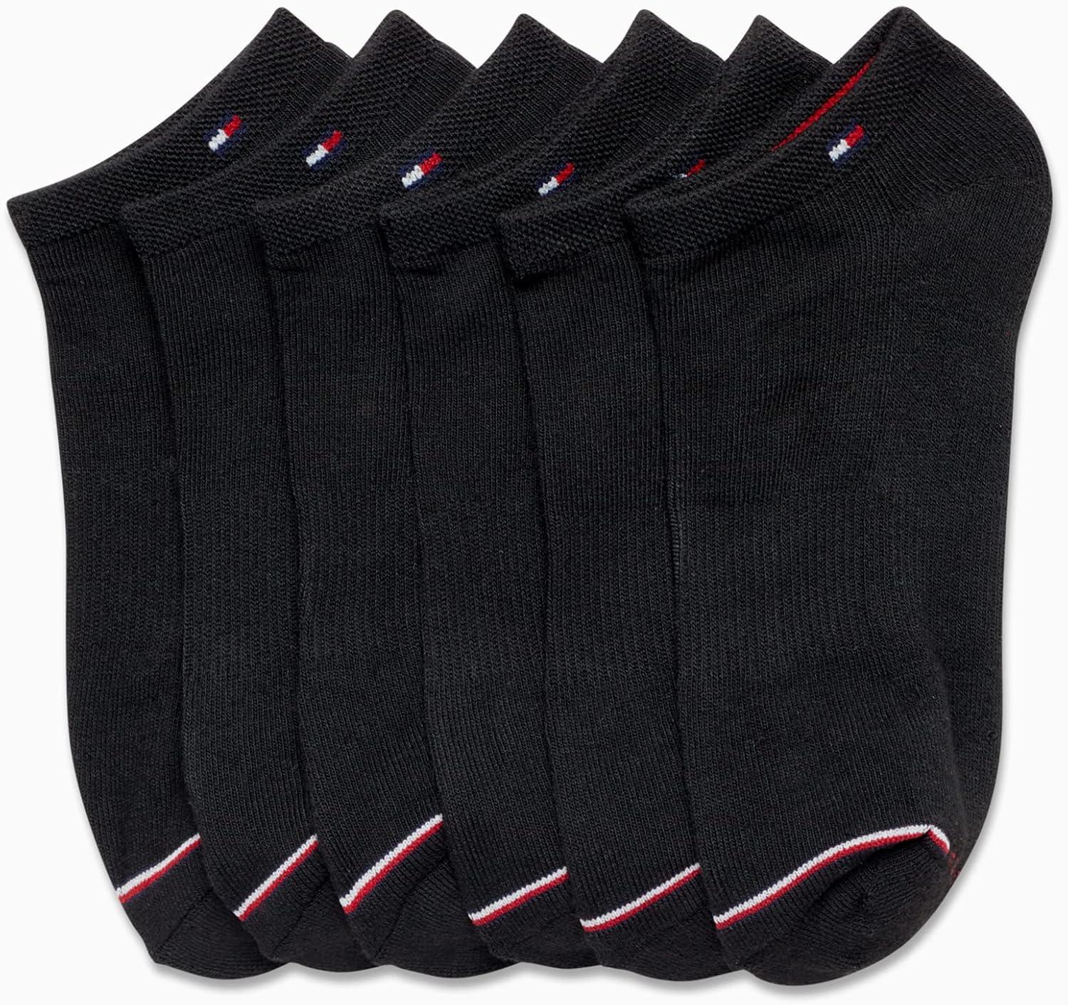 imageTommy Hilfiger Womens Low Cut Socks 6 Pack Performance Cushioned Comfort No Show Socks Athletic Socks for Women 410Black Stripe