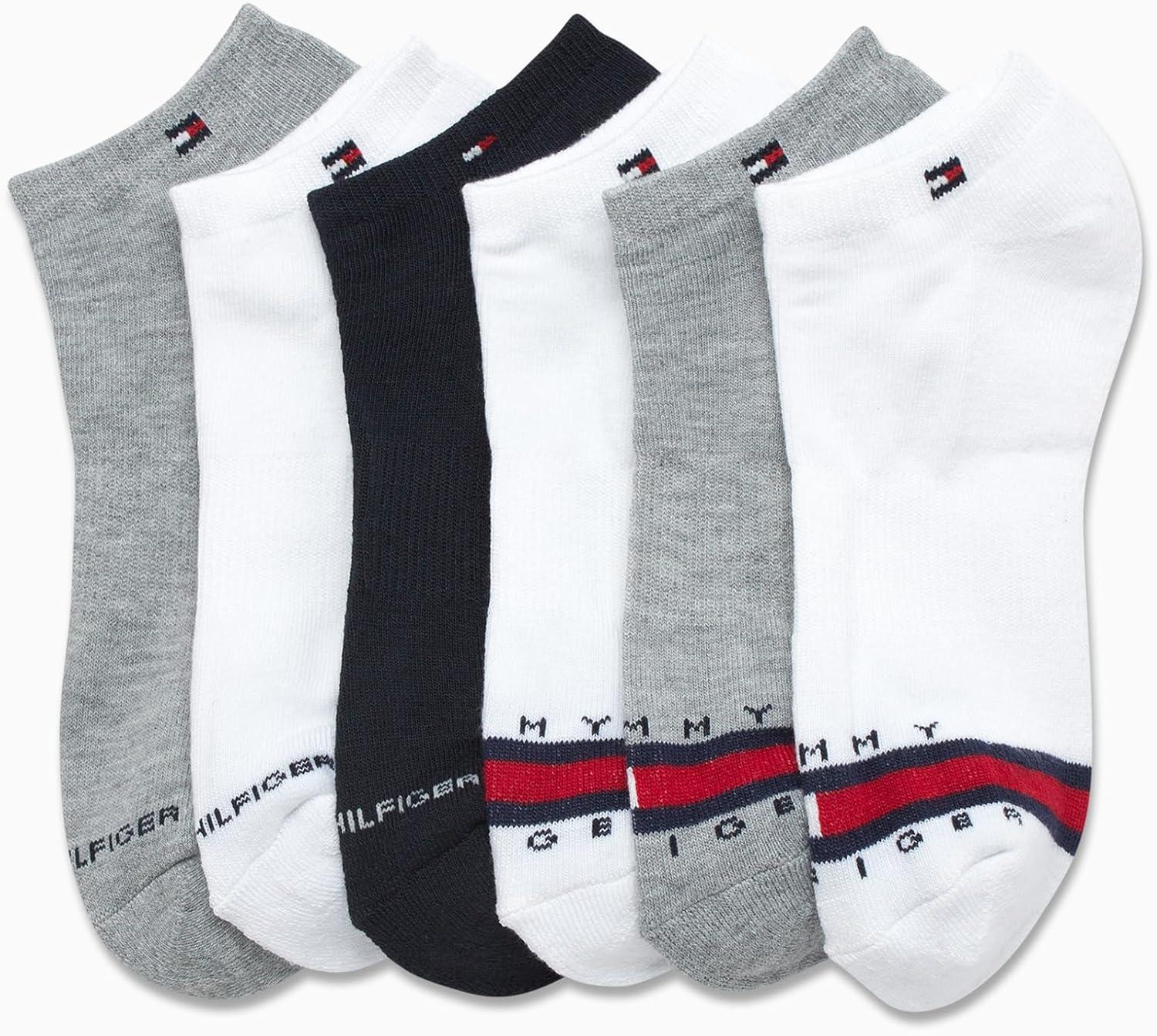 imageTommy Hilfiger Womens Low Cut Socks 6 Pack Performance Cushioned Comfort No Show Socks Athletic Socks for Women 410BlueWhiteGrey
