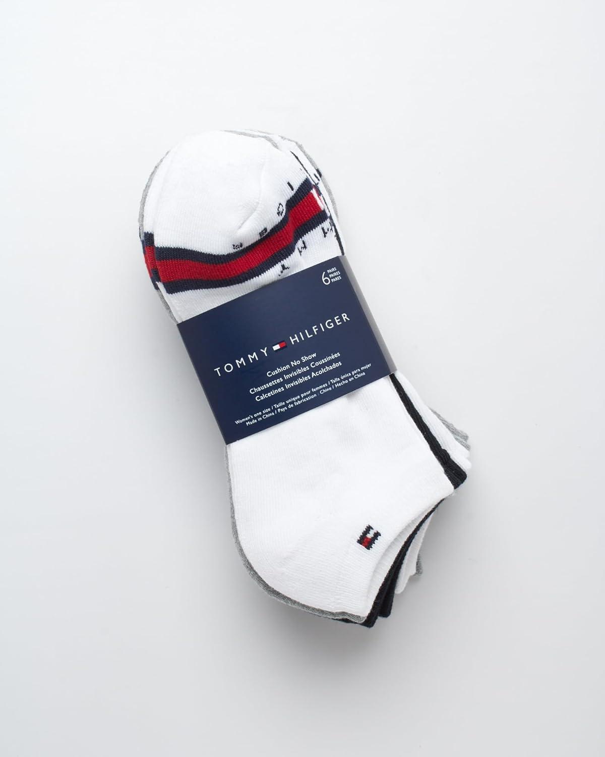 imageTommy Hilfiger Womens Low Cut Socks 6 Pack Performance Cushioned Comfort No Show Socks Athletic Socks for Women 410BlueWhiteGrey