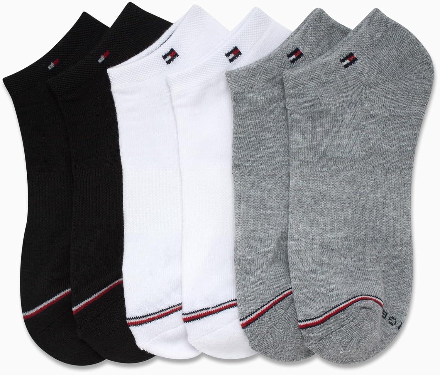 imageTommy Hilfiger Womens Low Cut Socks 6 Pack Performance Cushioned Comfort No Show Socks Athletic Socks for Women 410Heather Grey