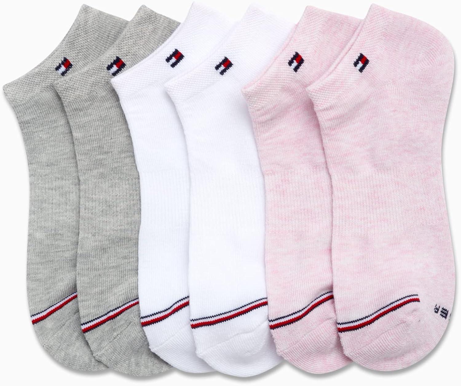imageTommy Hilfiger Womens Low Cut Socks 6 Pack Performance Cushioned Comfort No Show Socks Athletic Socks for Women 410Pink Multi