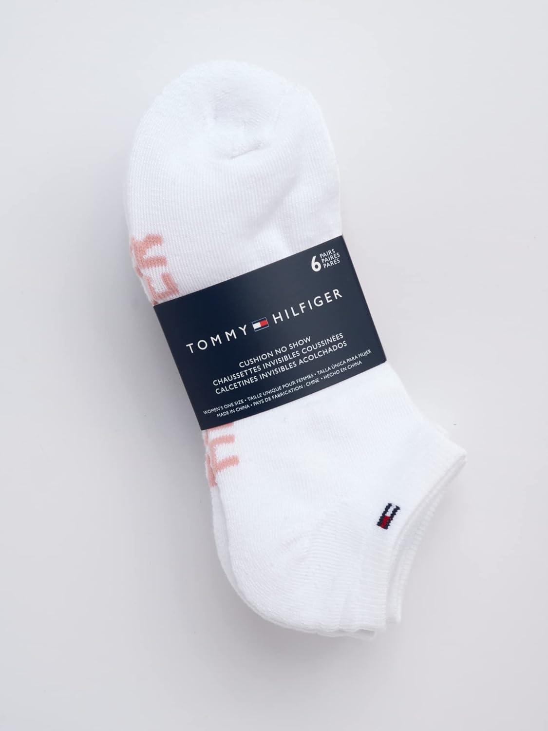 imageTommy Hilfiger Womens Low Cut Socks 6 Pack Performance Cushioned Comfort No Show Socks Athletic Socks for Women 410White Logo