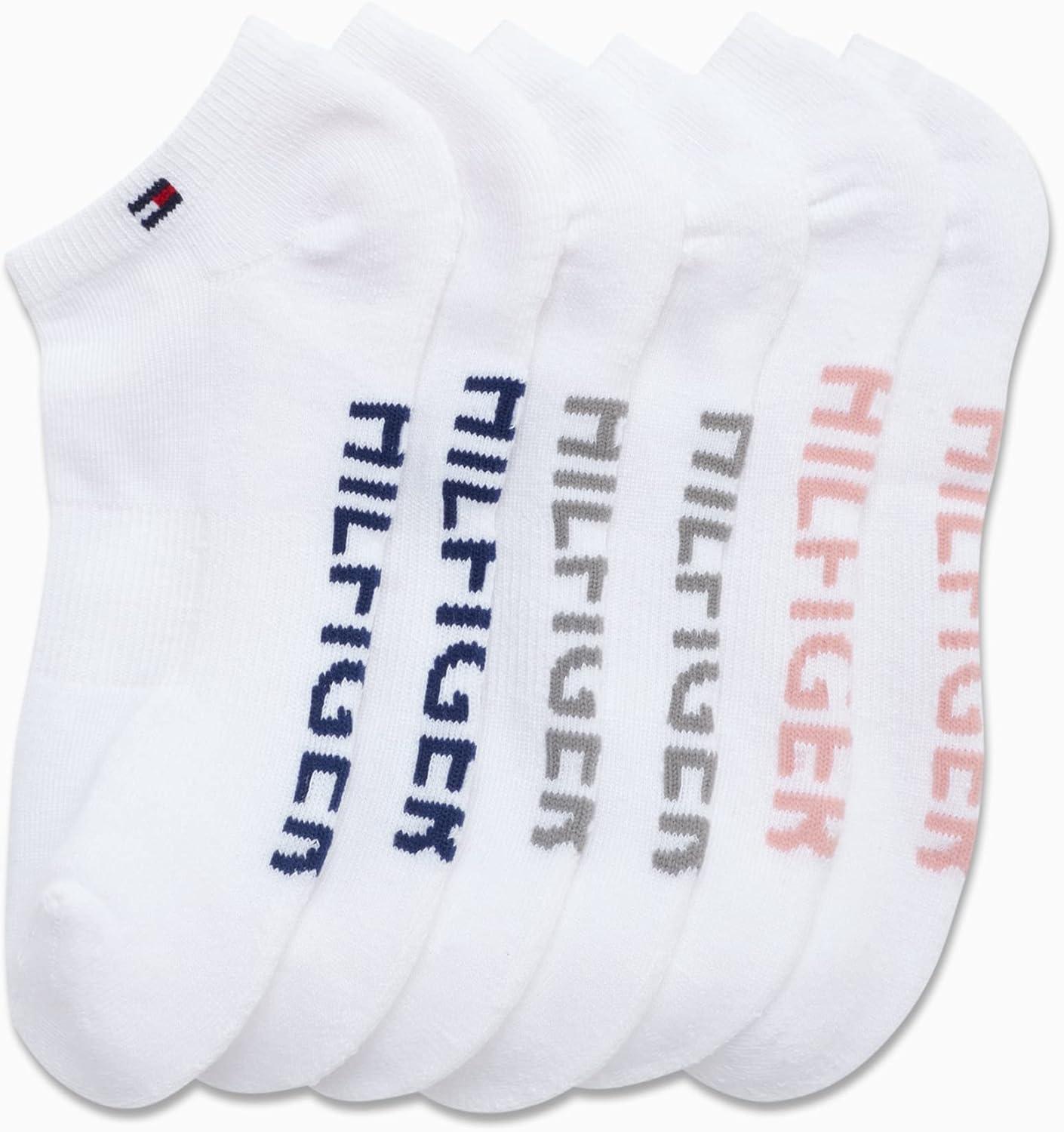 imageTommy Hilfiger Womens Low Cut Socks 6 Pack Performance Cushioned Comfort No Show Socks Athletic Socks for Women 410White Logo