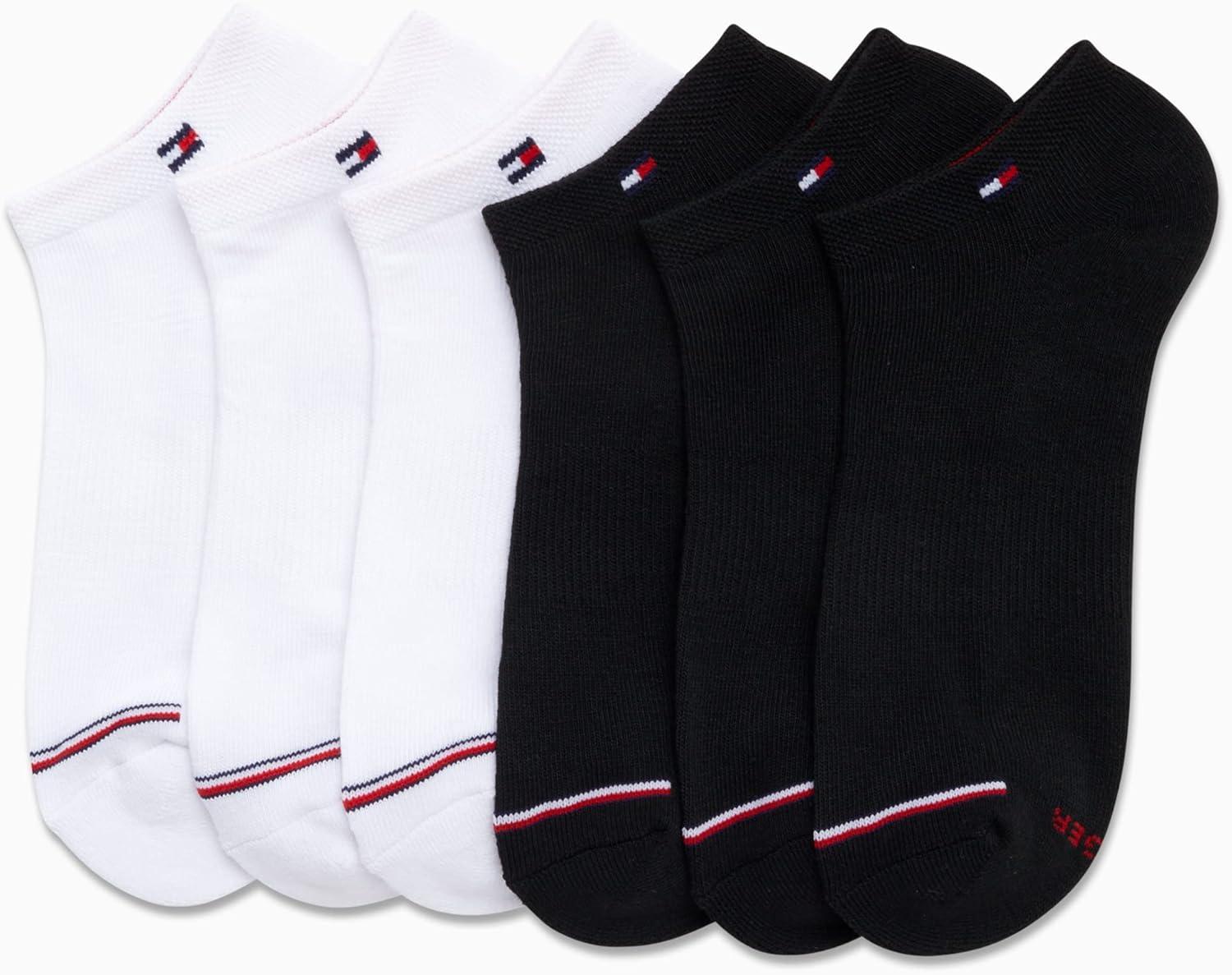 imageTommy Hilfiger Womens Low Cut Socks 6 Pack Performance Cushioned Comfort No Show Socks Athletic Socks for Women 410WhiteBlack