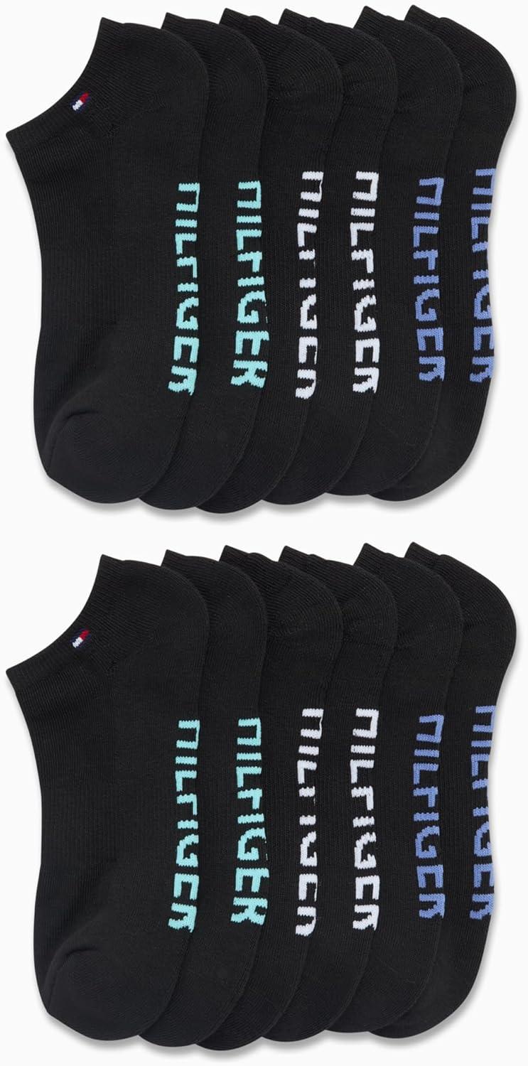 imageTommy Hilfiger Womens No Show Socks 12 Pack Lightweight Athletic Performance Cushioned Low Cut Running Socks for WomenBlack Logo