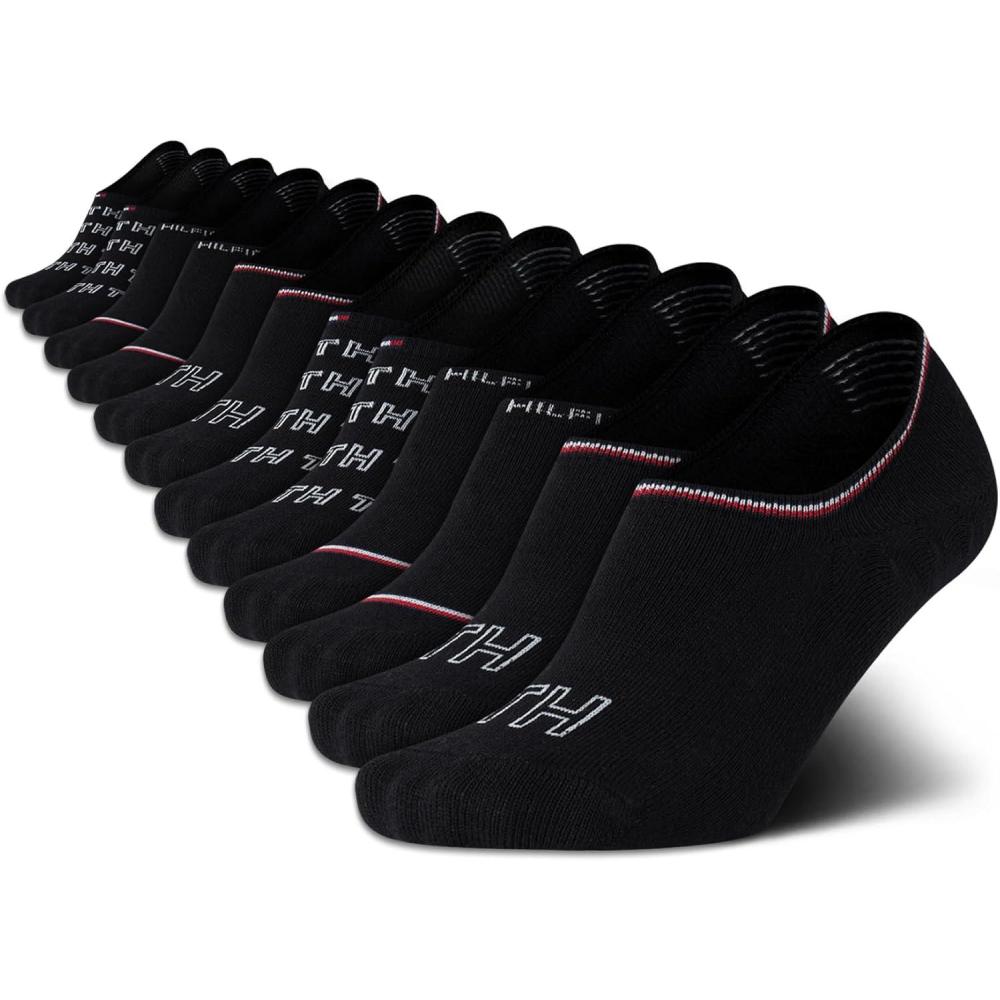 imageTommy Hilfiger Womens Liner Socks 12 Pack Cotton Blend Lightweight Performance No Show Shoe Sock Liners for WomenAll Black