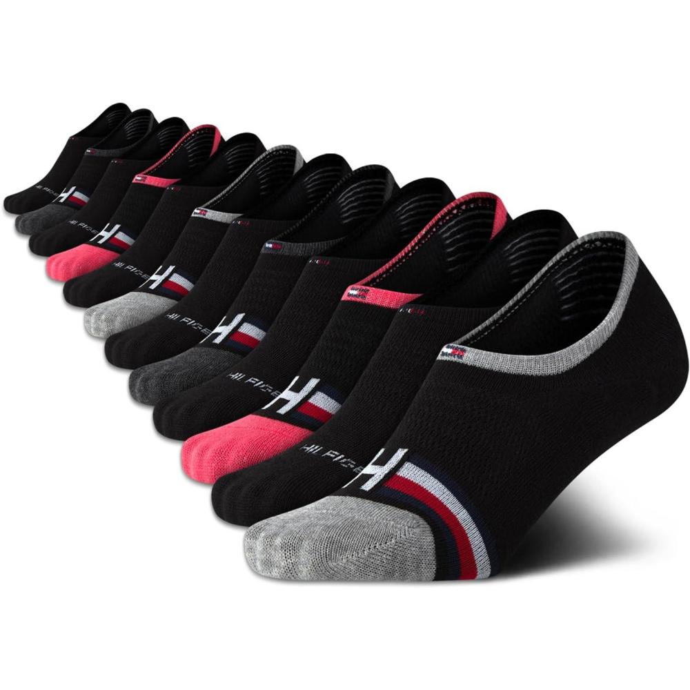 imageTommy Hilfiger Womens Liner Socks 12 Pack Cotton Blend Lightweight Performance No Show Shoe Sock Liners for WomenBlack Monogram