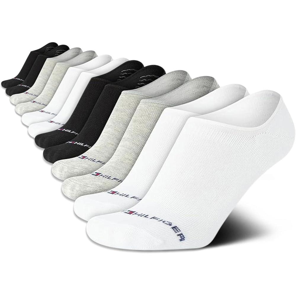 imageTommy Hilfiger Womens Liner Socks 12 Pack Cotton Blend Lightweight Performance No Show Shoe Sock Liners for WomenBlackWhiteGrey