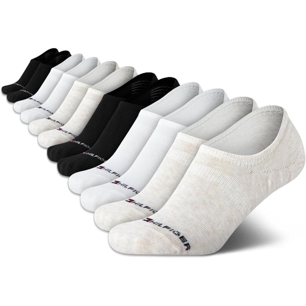 imageTommy Hilfiger Womens Liner Socks 12 Pack Cotton Blend Lightweight Performance No Show Shoe Sock Liners for WomenOatmeal Assorted