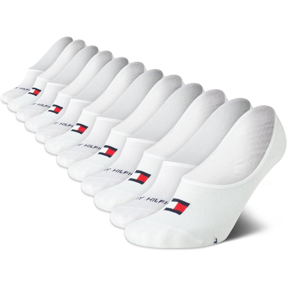 imageTommy Hilfiger Womens Liner Socks  12 Pack Cotton Blend Lightweight Performance No Show Shoe Sock Liners for WomenWhite Flag