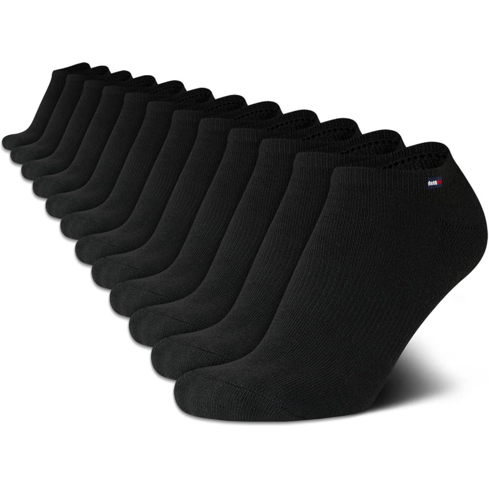 imageTommy Hilfiger Womens No Show Socks  12 Pack Lightweight Athletic Performance Cushioned Low Cut Running Socks for WomenBlack Logo