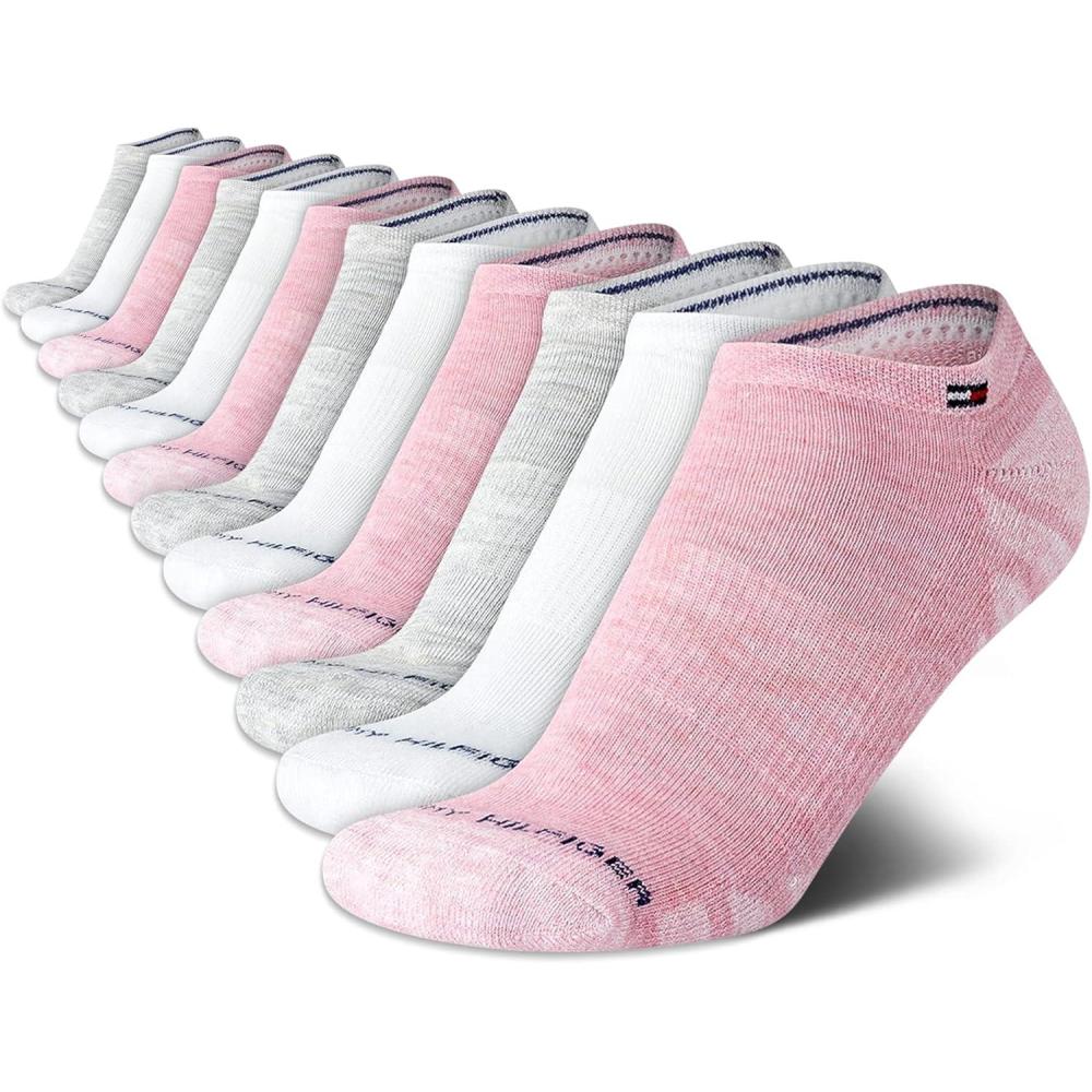 imageTommy Hilfiger Womens No Show Socks  12 Pack Lightweight Athletic Performance Cushioned Low Cut Running Socks for WomenPink