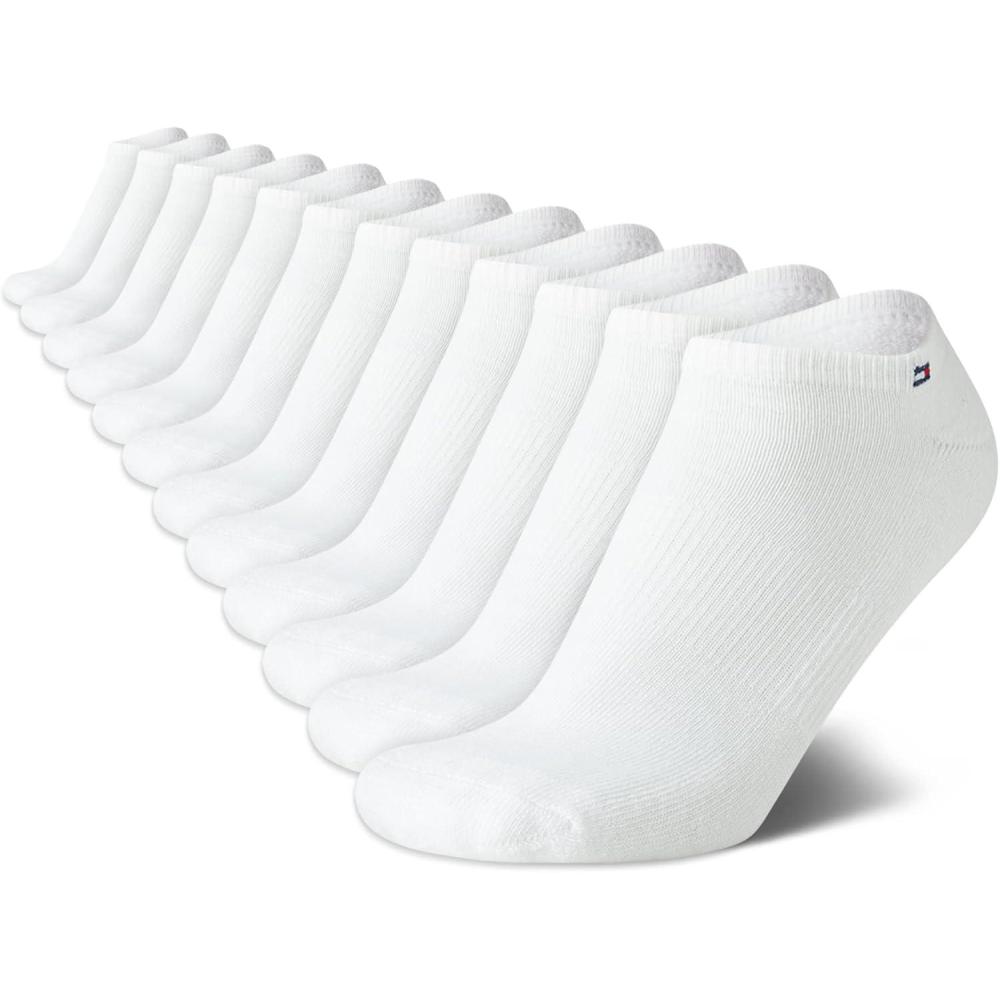 imageTommy Hilfiger Womens No Show Socks  12 Pack Lightweight Athletic Performance Cushioned Low Cut Running Socks for WomenWhite Logo