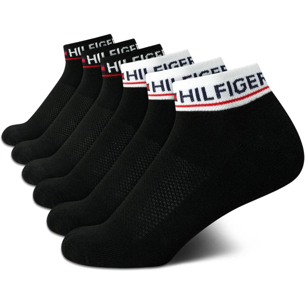 imageTommy Hilfiger Womens Quarter Socks  6 Pack Cotton Blend Cushioned Athletic Ankle Socks for Women for Sports and RunningBlackWhite
