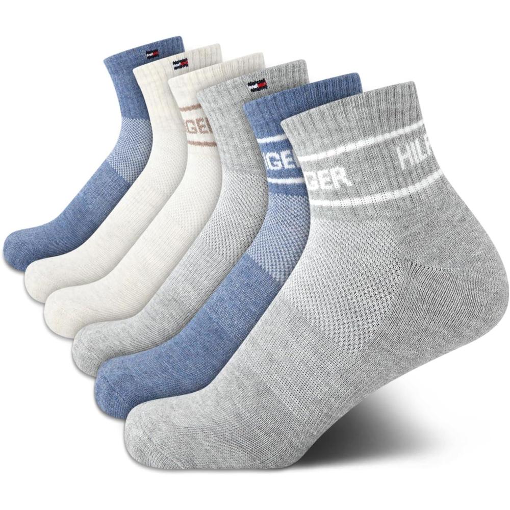 imageTommy Hilfiger Womens Quarter Socks  6 Pack Cotton Blend Cushioned Athletic Ankle Socks for Women for Sports and RunningOatmeal Heather