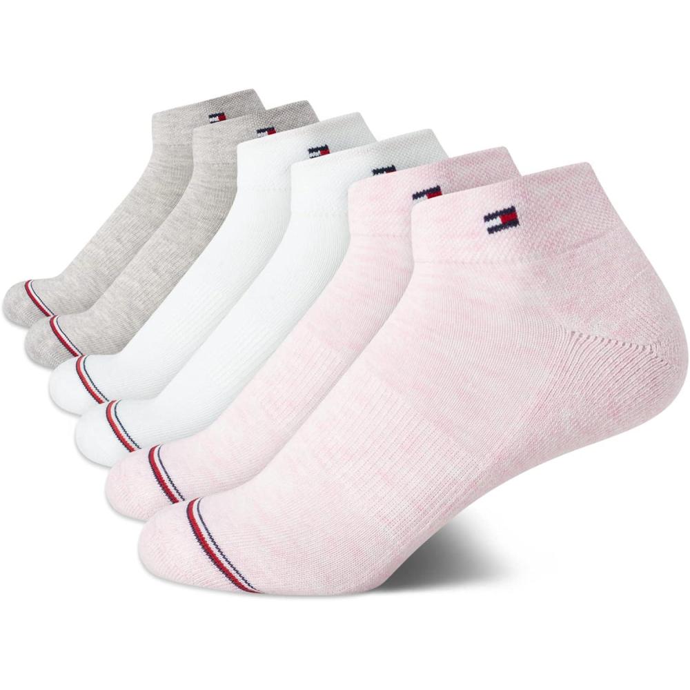 imageTommy Hilfiger Womens Quarter Socks  6 Pack Cotton Blend Cushioned Athletic Ankle Socks for Women for Sports and RunningPink Logo