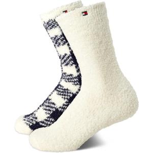 Tommy Hilfiger Womens Crew Socks – 2 Pack Super Soft Cozy Crew Socks for Women, Fuzzy Long Socks for Everyday Wear(Checkered/White)