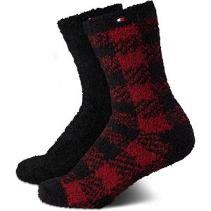 Tommy Hilfiger Womens Crew Socks – 2 Pack Super Soft Cozy Crew Socks for Women, Fuzzy Long Socks for Everyday Wear(Red/Black)