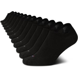 Tommy Hilfiger Womens Liner Socks – 12 Pack Cotton Blend Lightweight Performance No Show Shoe Sock Liners for Women(Black Logo)