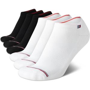 Tommy Hilfiger Women’s Low Cut Socks – 6 Pack Performance Cushioned Comfort No Show Socks – Athletic Socks for Women (4-10)(White/Black)