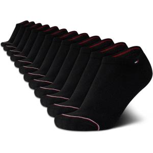 Tommy Hilfiger Womens No Show Socks – 12 Pack Lightweight Athletic Performance Cushioned Low Cut Running Socks for Women(Black Stripe)