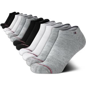 Tommy Hilfiger Womens No Show Socks – 12 Pack Lightweight Athletic Performance Cushioned Low Cut Running Socks for Women(Heather Grey Multi)
