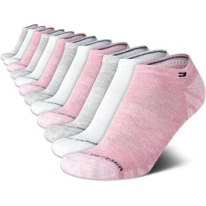 Tommy Hilfiger Womens No Show Socks – 12 Pack Lightweight Athletic Performance Cushioned Low Cut Running Socks for Women(Pink)