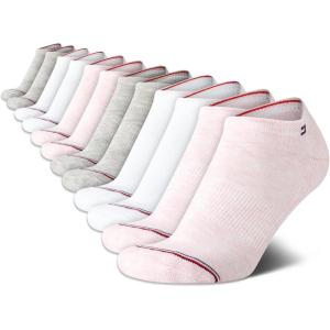 Tommy Hilfiger Womens No Show Socks – 12 Pack Lightweight Athletic Performance Cushioned Low Cut Running Socks for Women(Pink Multi)