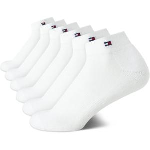Tommy Hilfiger Womens Quarter Socks – 6 Pack Cotton Blend Cushioned Athletic Ankle Socks for Women for Sports and Running(White Logo)