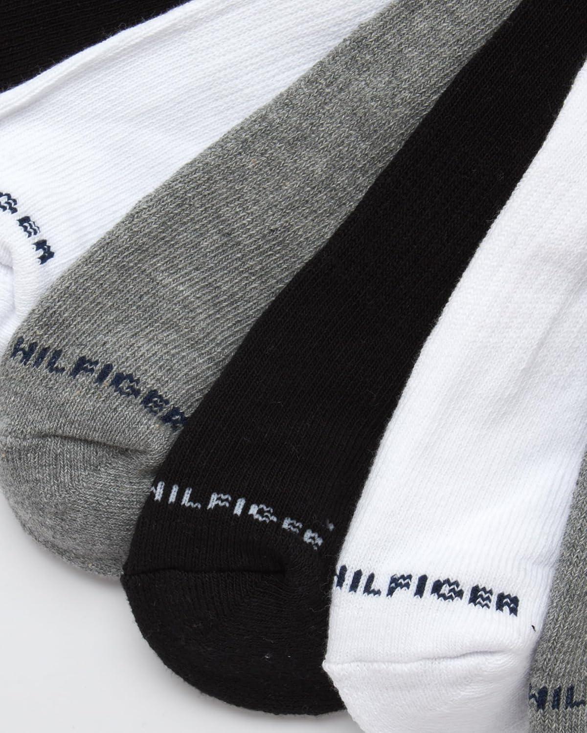 imageTommy Hilfiger Mens Crew Socks 12 Pack Cotton Blend Cushioned Athletic Performance Crew Length Running Socks for MenBlack Grey Assorted