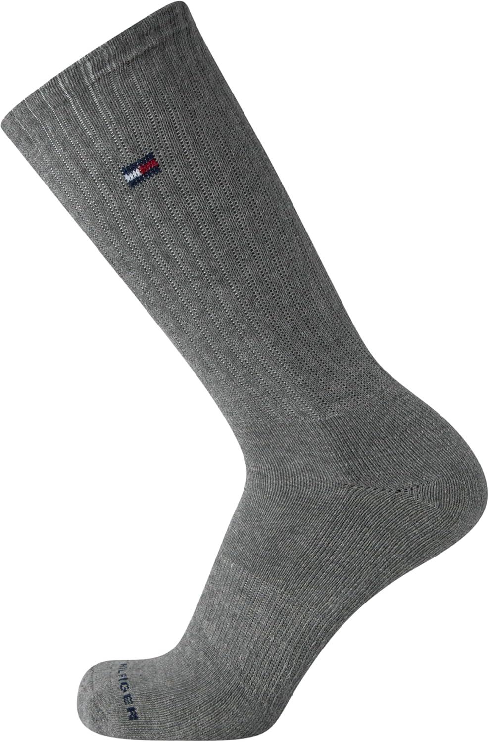 imageTommy Hilfiger Mens Crew Socks 12 Pack Cotton Blend Cushioned Athletic Performance Crew Length Running Socks for MenNavyWhiteGrey