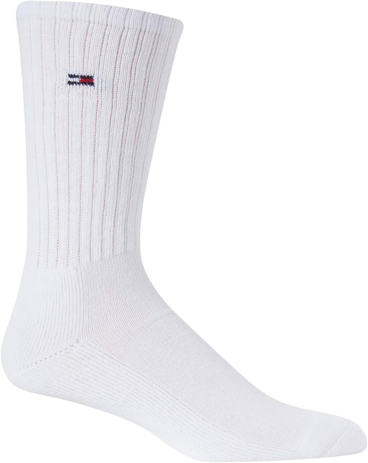 imageTommy Hilfiger Mens Crew Socks 12 Pack Cotton Blend Cushioned Athletic Performance Crew Length Running Socks for MenWhite