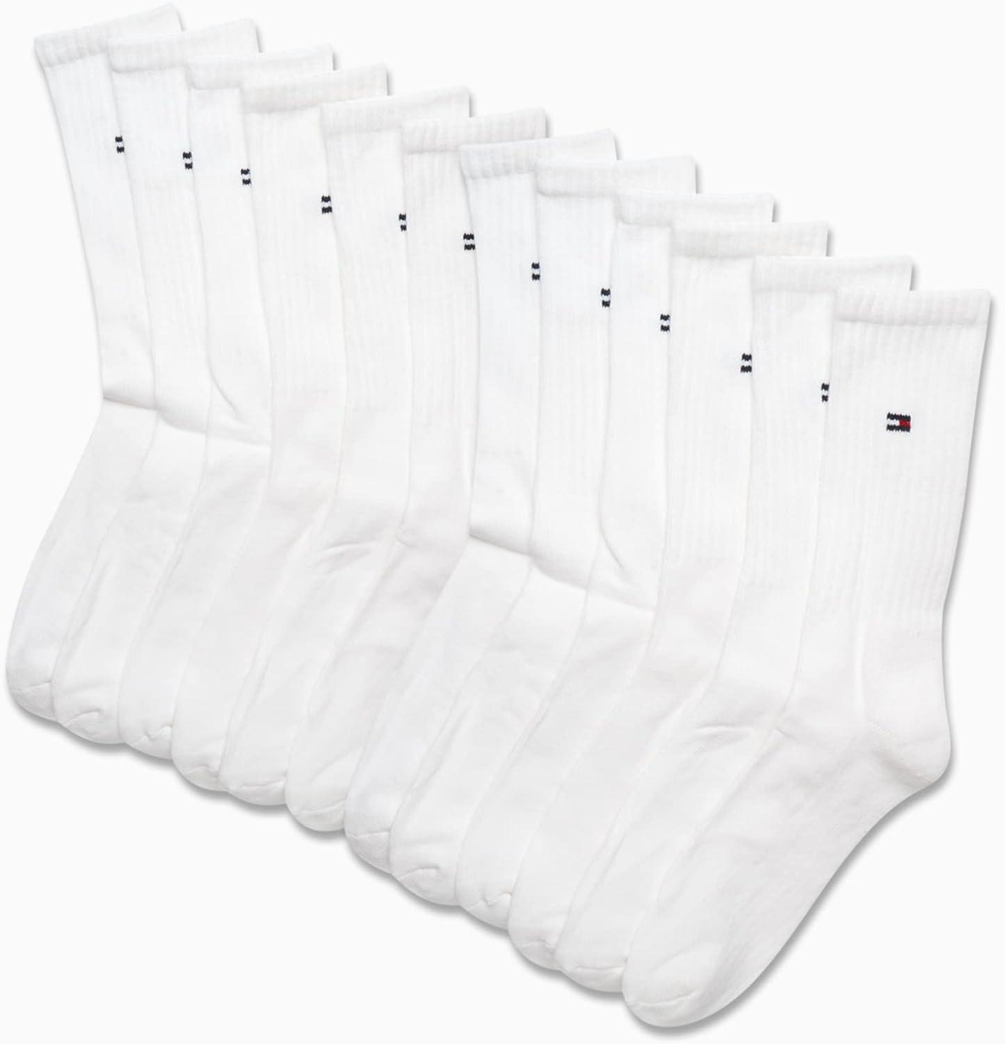 imageTommy Hilfiger Mens Crew Socks 12 Pack Cotton Blend Cushioned Athletic Performance Crew Length Running Socks for MenWhite