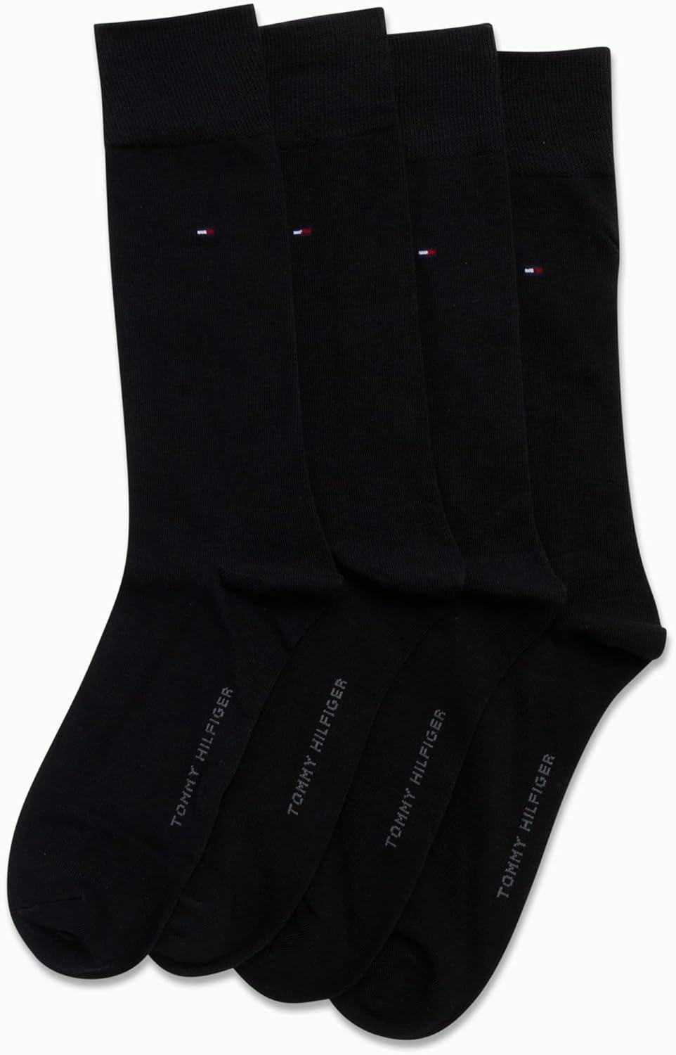 imageTommy Hilfiger Mens Reinforced Heel Cotton Dress Socks 4PackBlack Solid