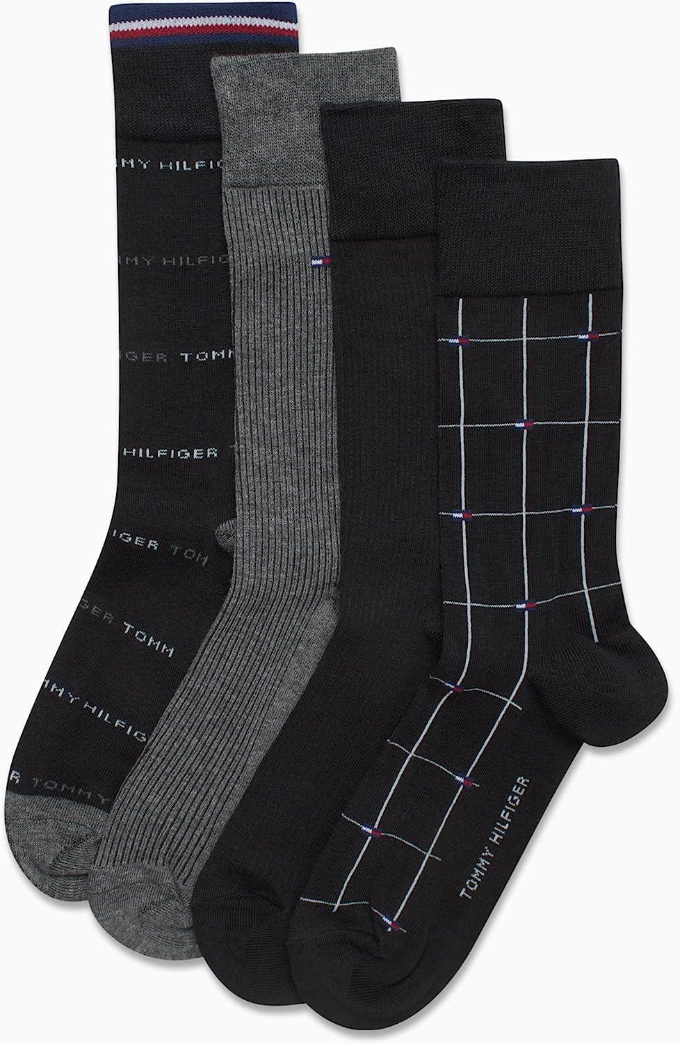 imageTommy Hilfiger Mens Reinforced Heel Cotton Dress Socks 4PackBlackGrey