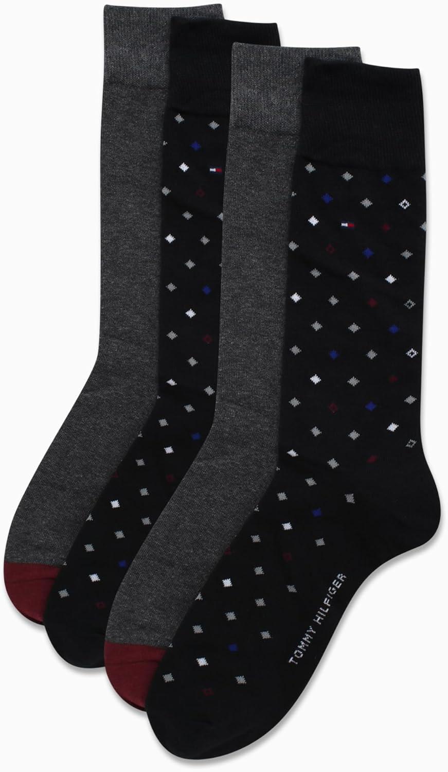 imageTommy Hilfiger Mens Reinforced Heel Cotton Dress Socks 4PackBlackGrey Diamonds