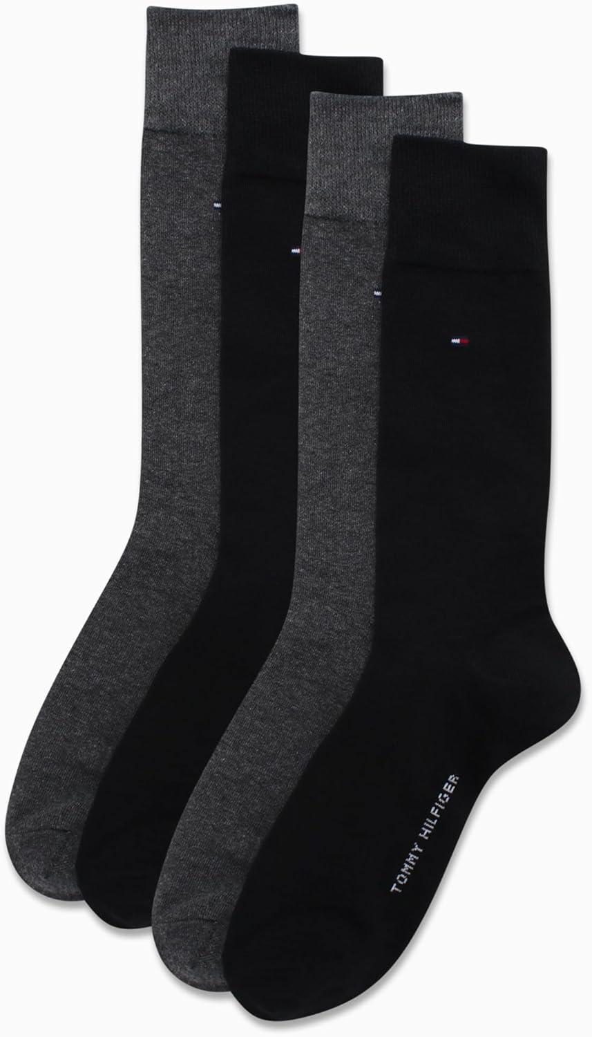 imageTommy Hilfiger Mens Reinforced Heel Cotton Dress Socks 4PackBlackGrey Solid