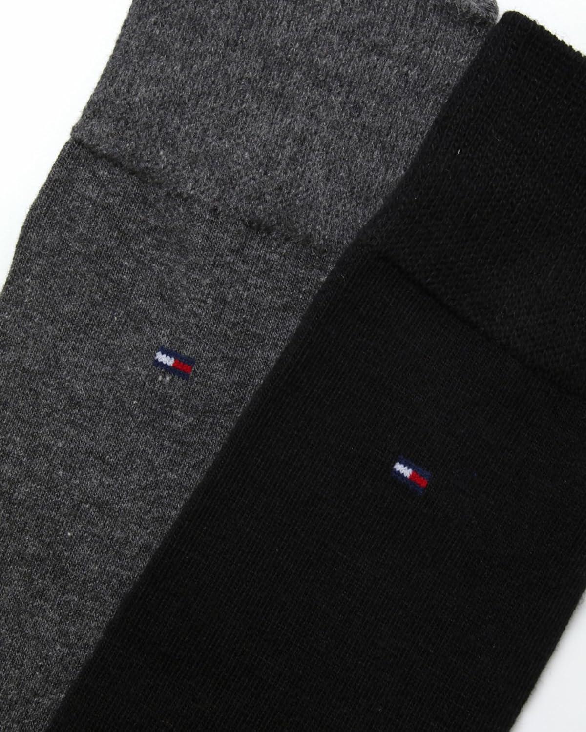 imageTommy Hilfiger Mens Reinforced Heel Cotton Dress Socks 4PackBlackGrey Solid