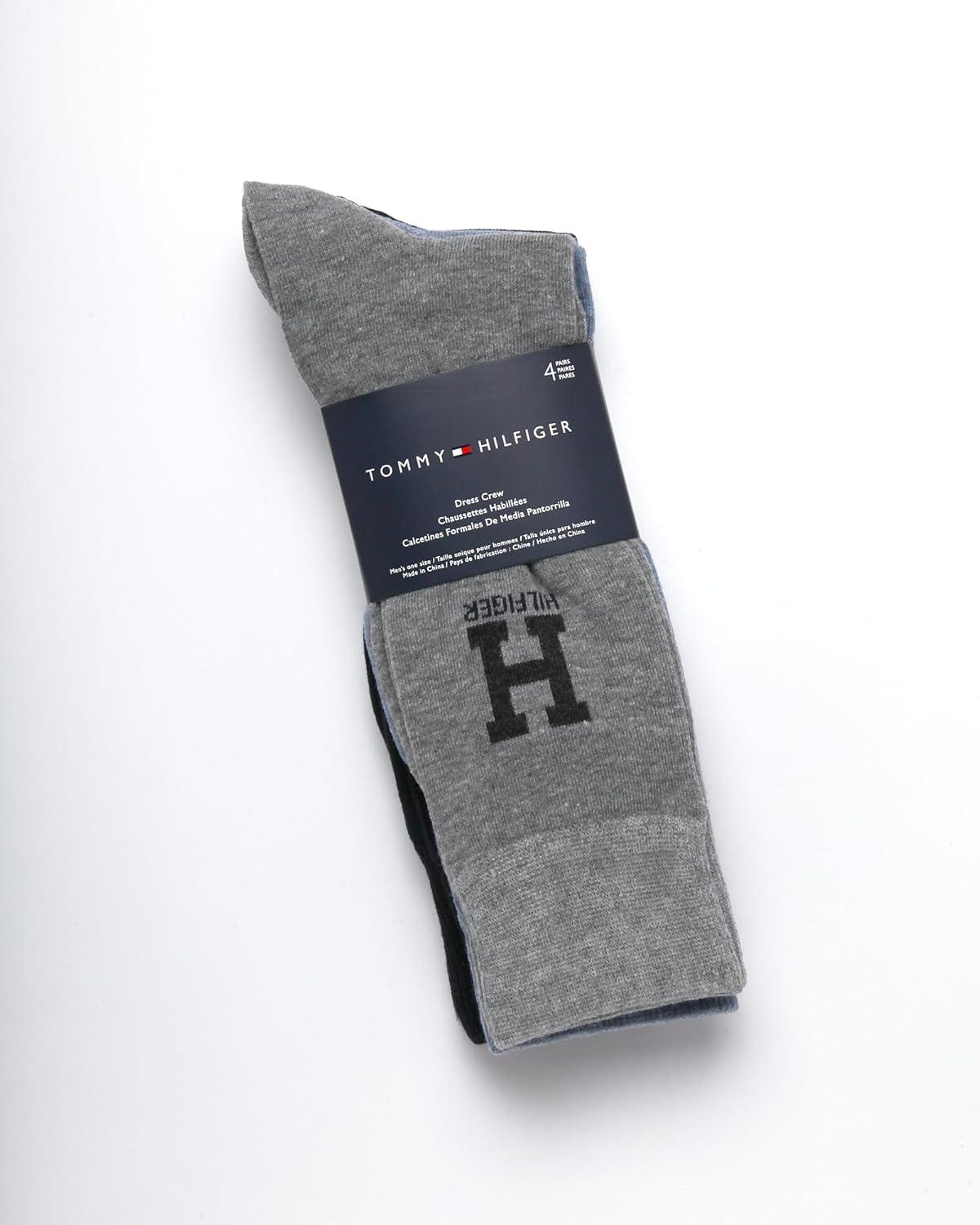 imageTommy Hilfiger Mens Reinforced Heel Cotton Dress Socks 4PackHeather Grey Assorted