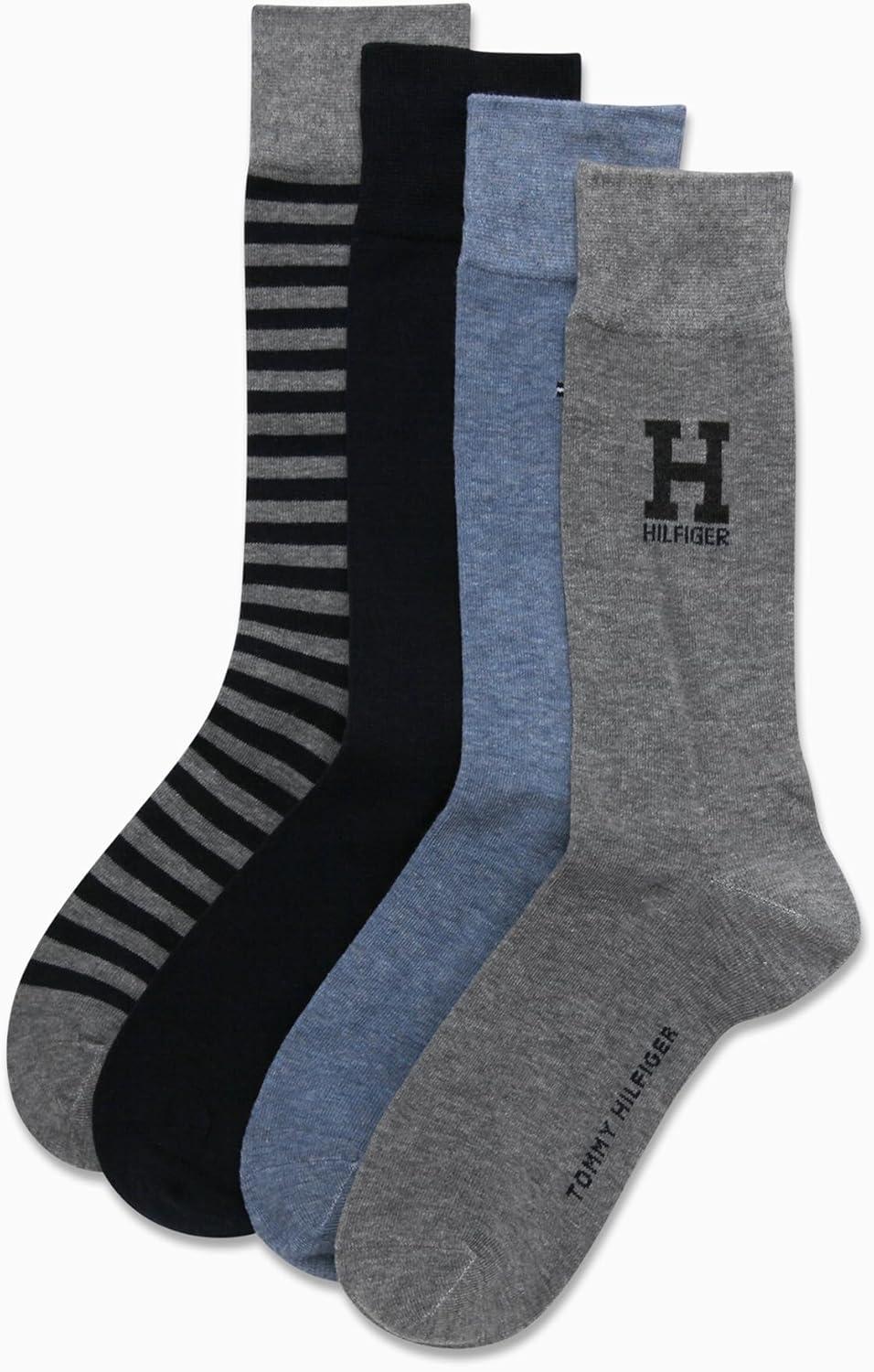 imageTommy Hilfiger Mens Reinforced Heel Cotton Dress Socks 4PackHeather Grey Assorted
