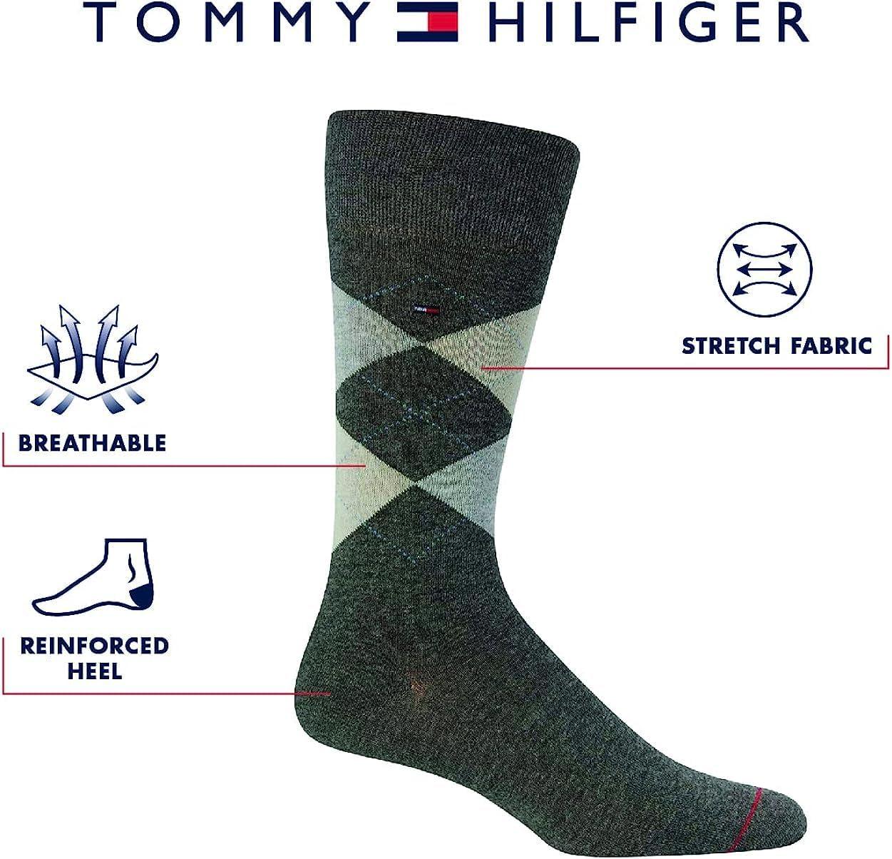 imageTommy Hilfiger Mens Reinforced Heel Cotton Dress Socks 4PackTan Assorted